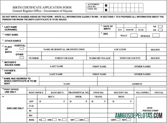 Certidão de Nascimento do Governo da América do Sul da Guiana baixar para verificação